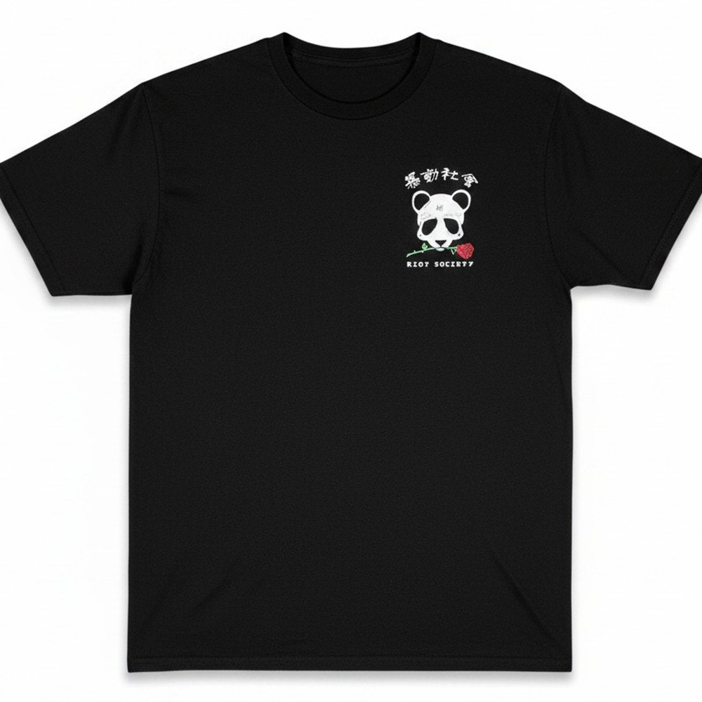 Riot Society Panda Rose Short Sleeve Men's Medium Graphic Cotton Black T-Shirt